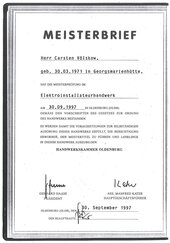 Meisterbrief Elektroinstallateurhandwerk, Carsten Völskow